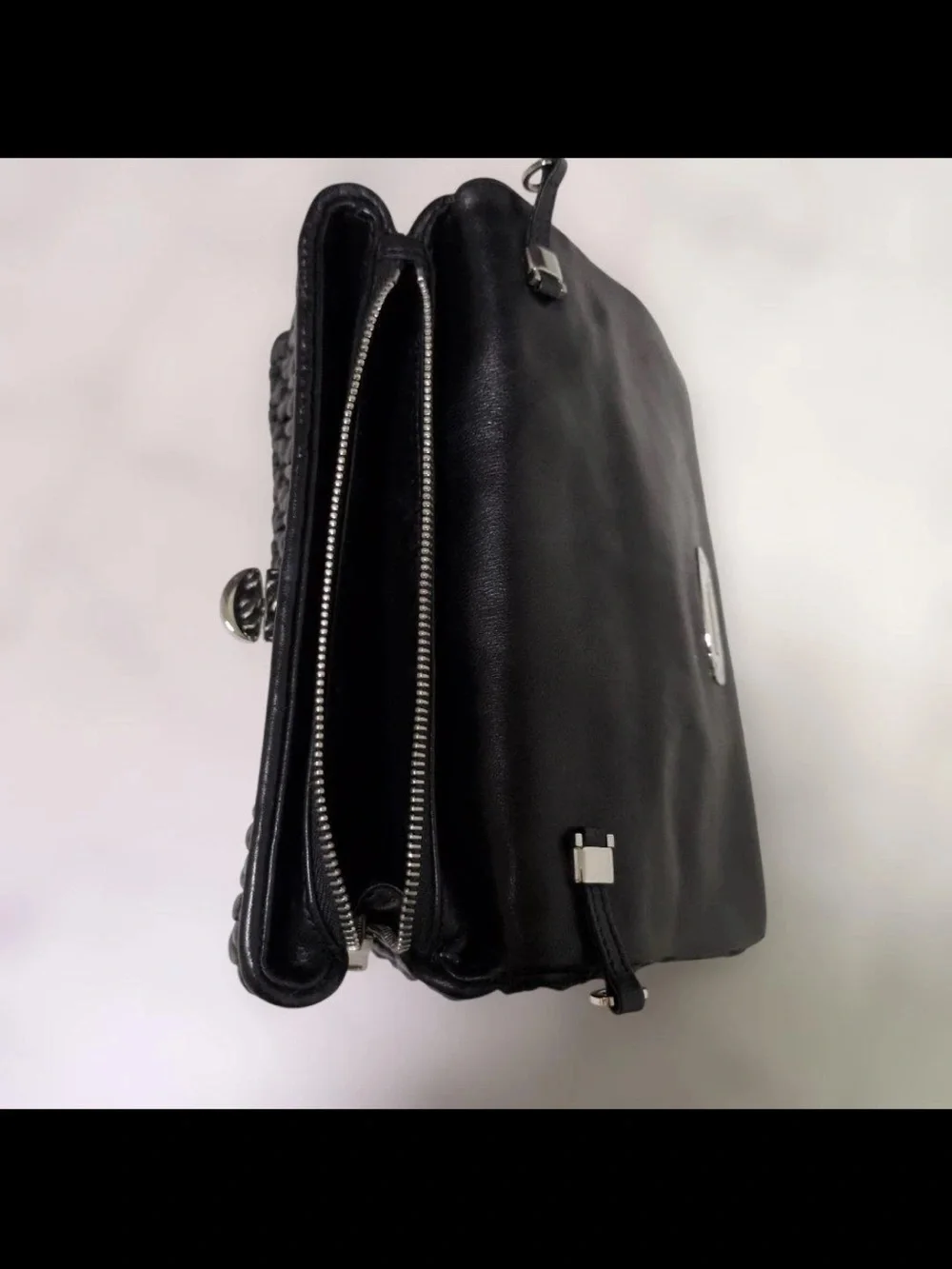Miu Miu Black Woven Floral Crystal Chain Crossbody